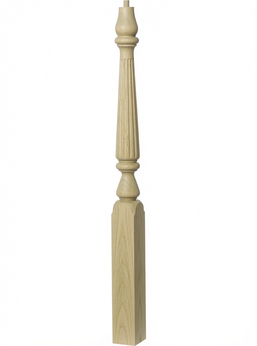 F-4815 60" Fluted Pin Top Ohio Landing Newel Post - Poplar