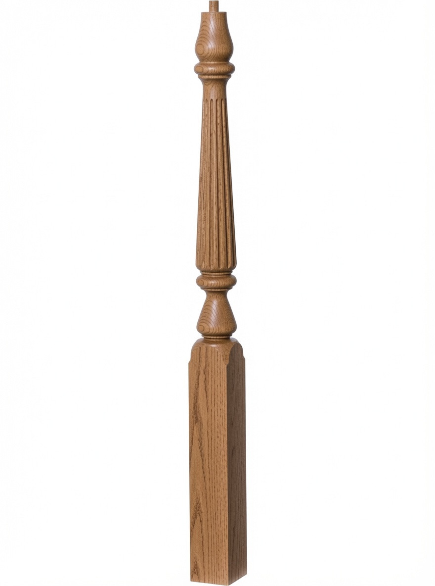 F-4815 60" Fluted Pin Top Ohio Landing Newel Post - Red Oak
