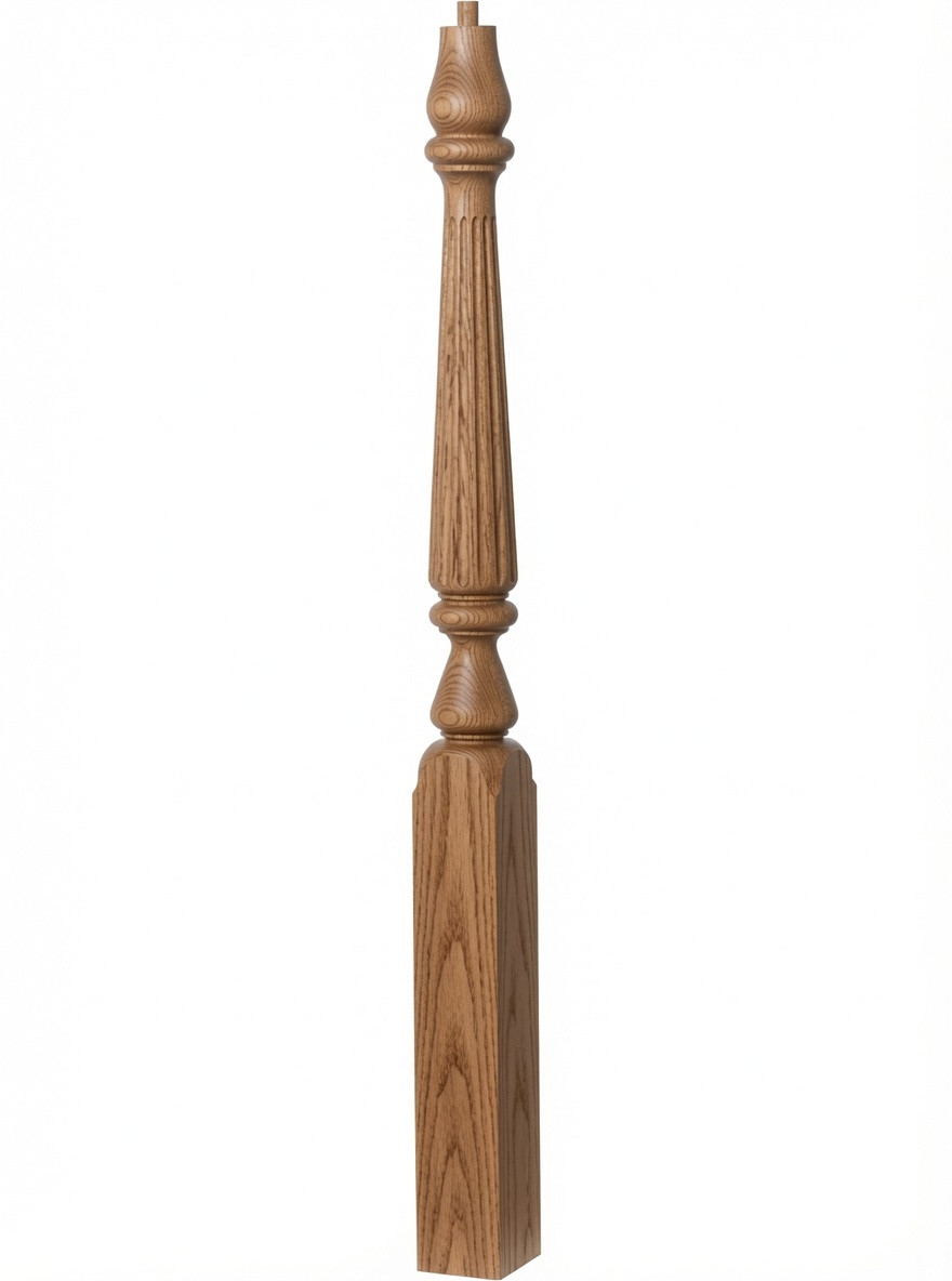 F-4815 60" Fluted Pin Top Ohio Landing Newel Post - Hickory