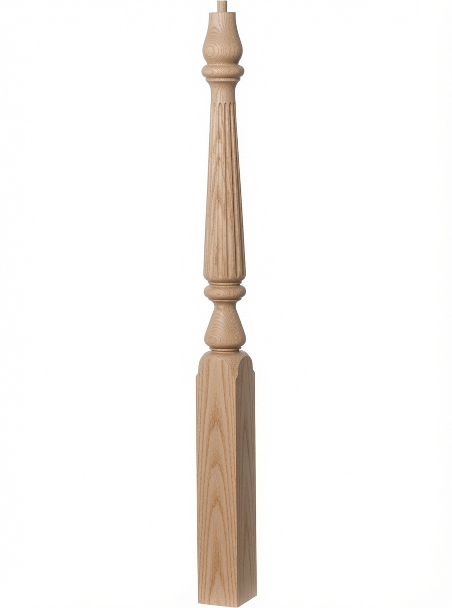 F-4815 60" Fluted Pin Top Ohio Landing Newel Post - Ash