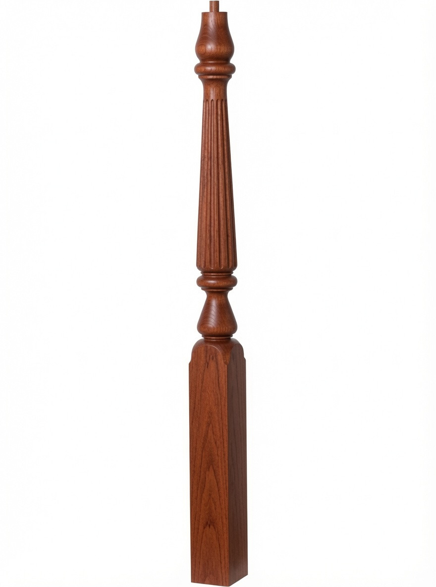F-4815 60" Fluted Pin Top Ohio Landing Newel Post - Brazilian Cherry
