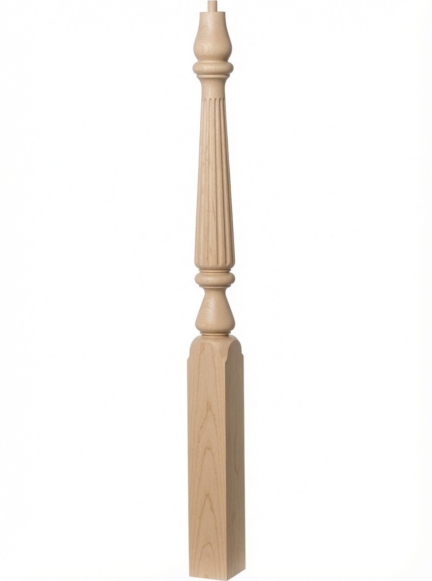F-4815 60" Fluted Pin Top Ohio Landing Newel Post - Birch