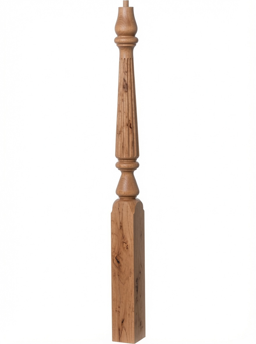 F-4815 60" Fluted Pin Top Ohio Landing Newel Post - Knotty Alder