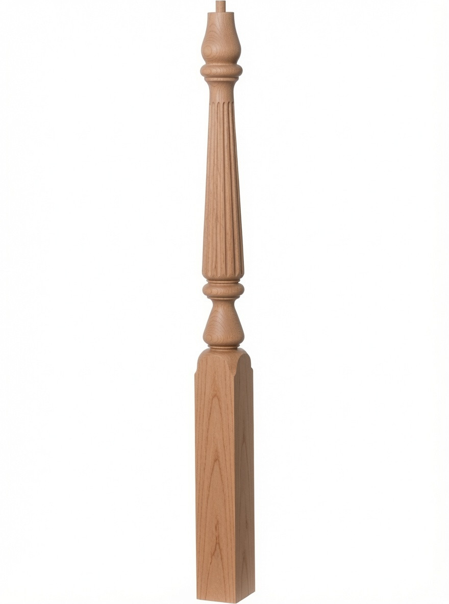 F-4815 60" Fluted Pin Top Ohio Landing Newel Post - Alder