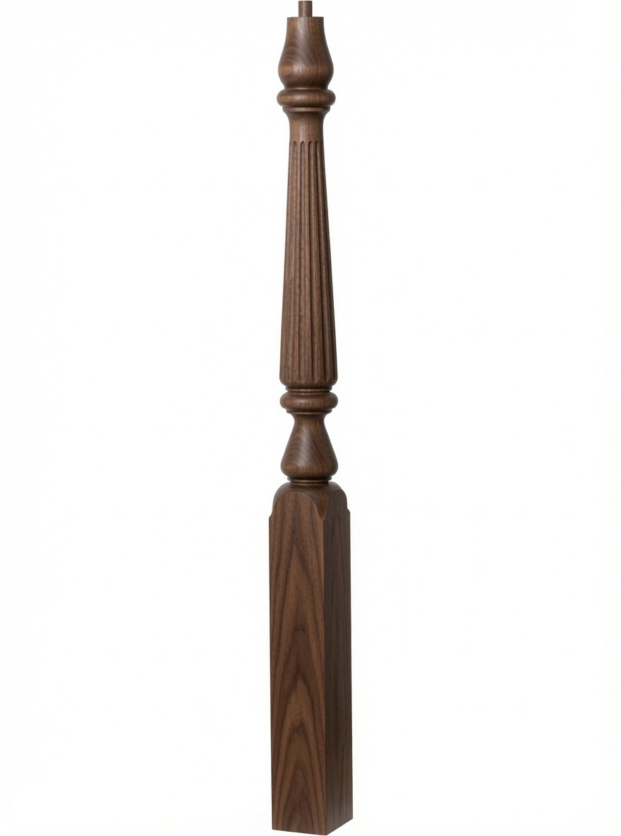 F-4815 60" Fluted Pin Top Ohio Landing Newel Post - Walnut