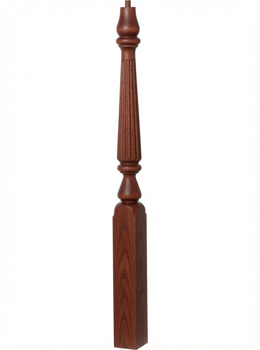 F-4815 60" Fluted Pin Top Ohio Landing Newel Post - Mahogany
