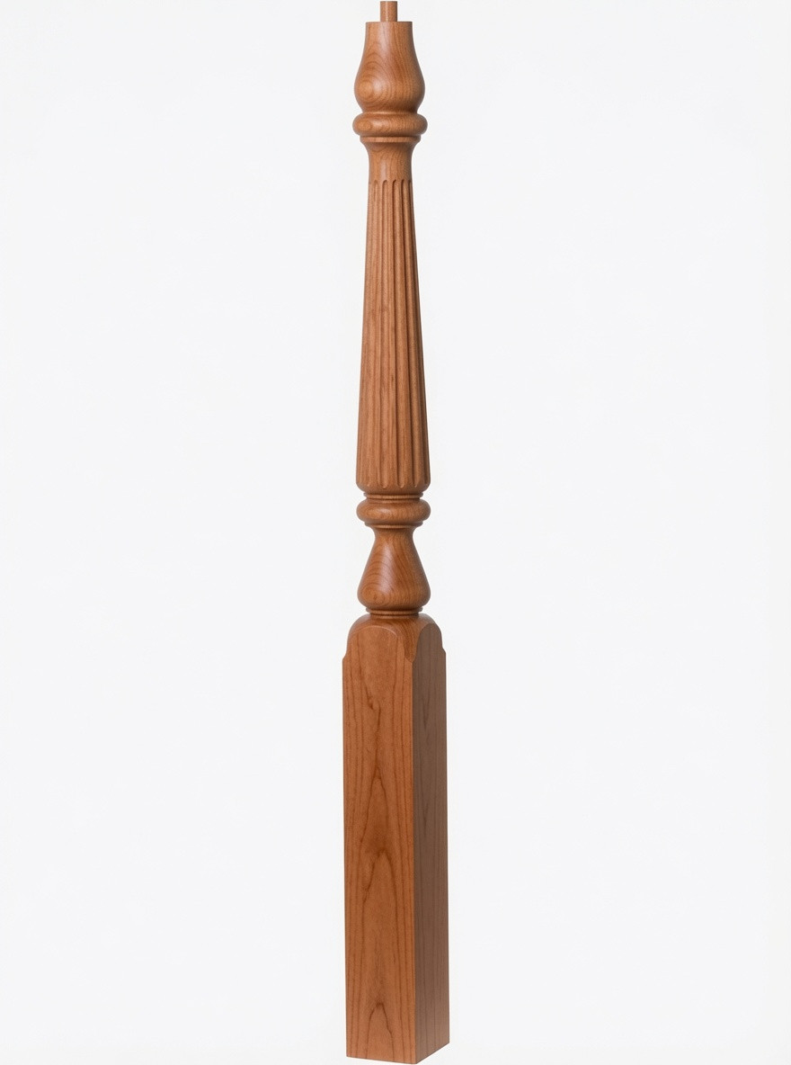 F-4815 60" Fluted Pin Top Ohio Landing Newel Post - American Cherry