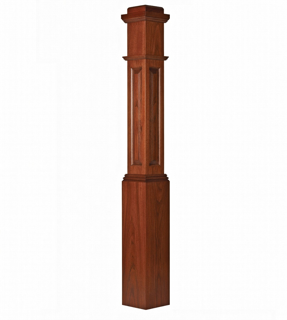 ARP-4091 Actual Raised Panel Box Newel Post, Mahogany