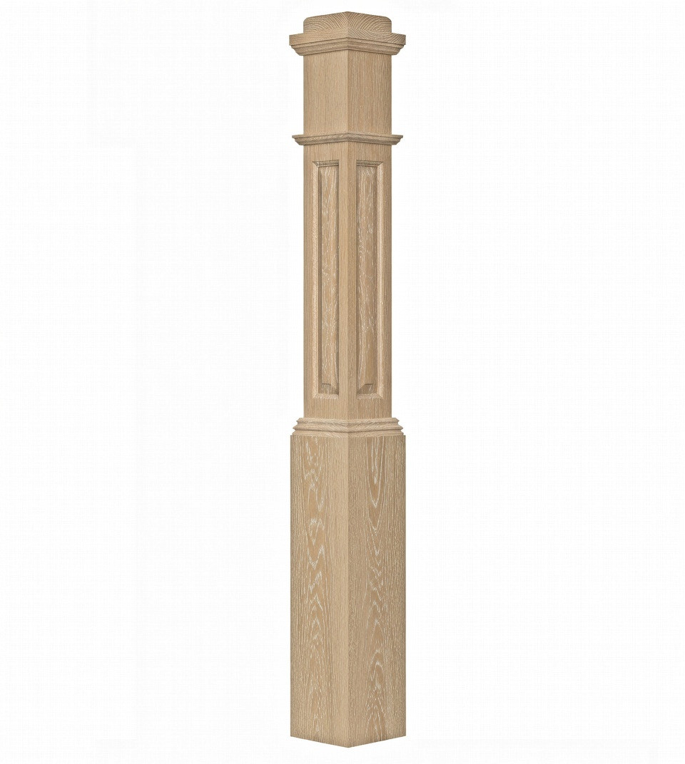 ARP-4091 Actual Raised Panel Box Newel Post, White Oak