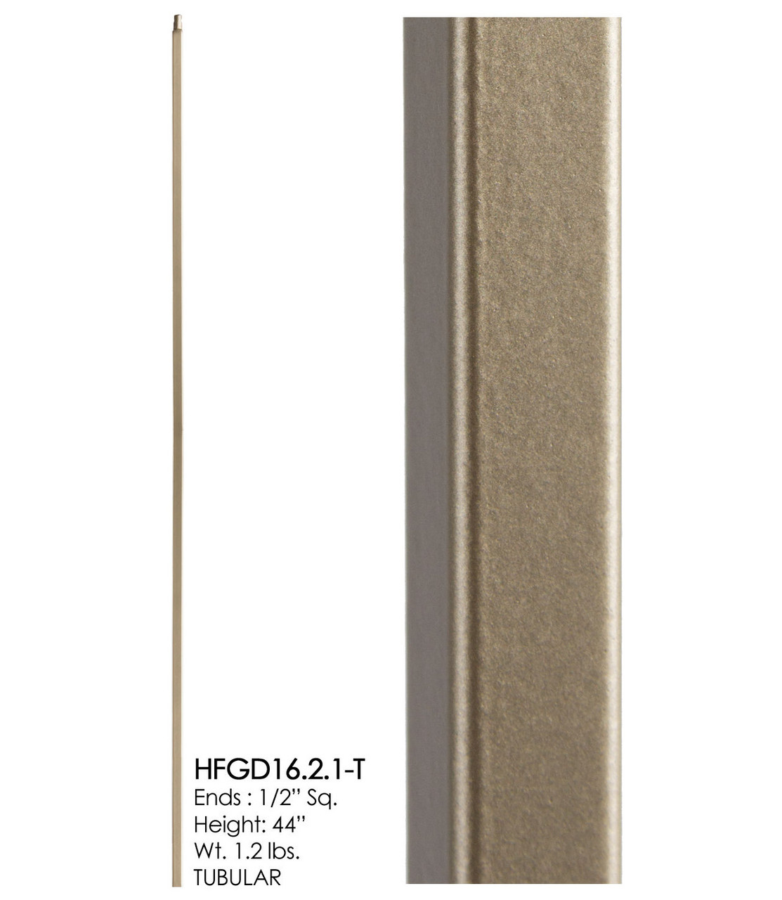 HF16.2.1-T Plain Square Bar Tubular Steel, Dorado Gold