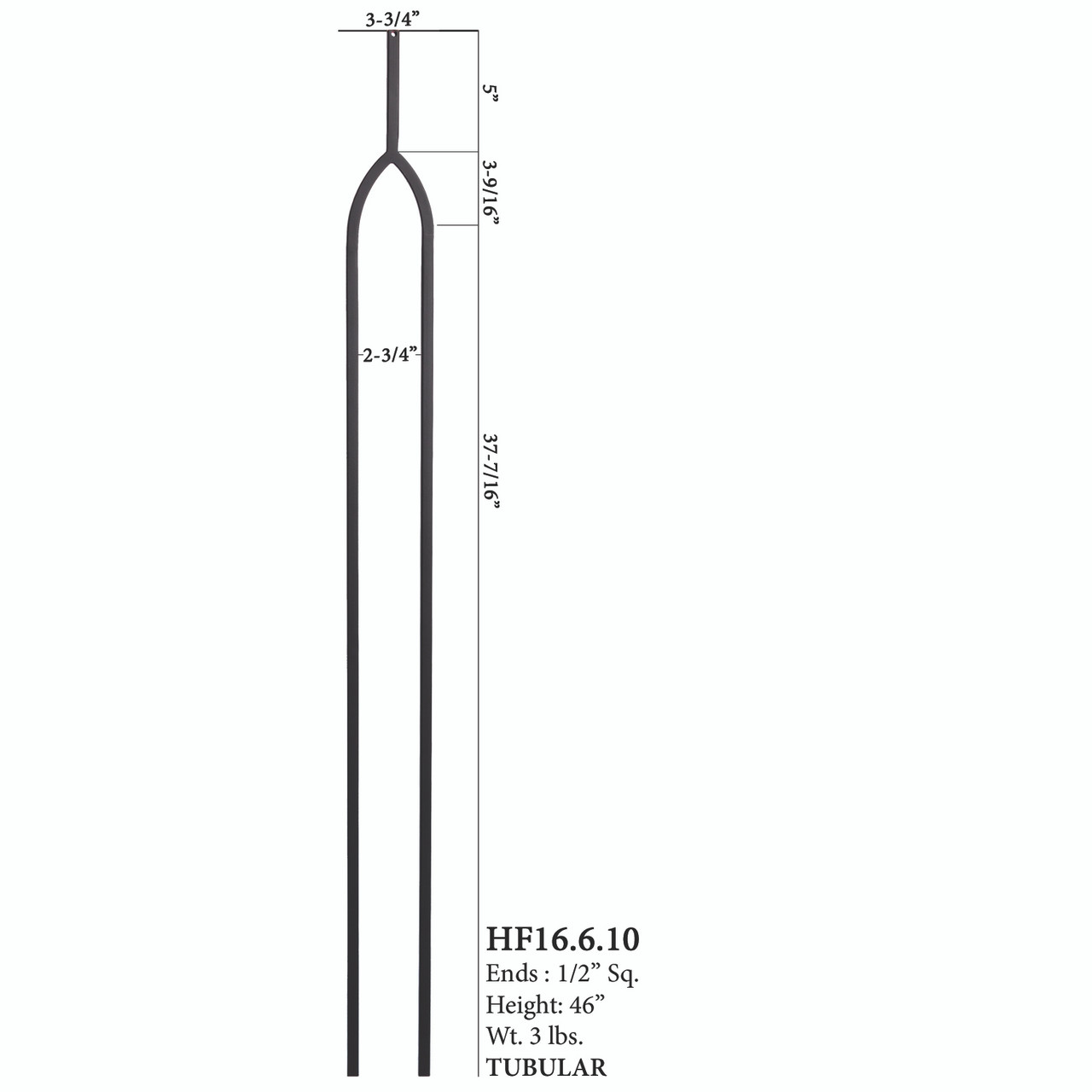 HF16.6.10 Long Arche Tubular Steel Baluster