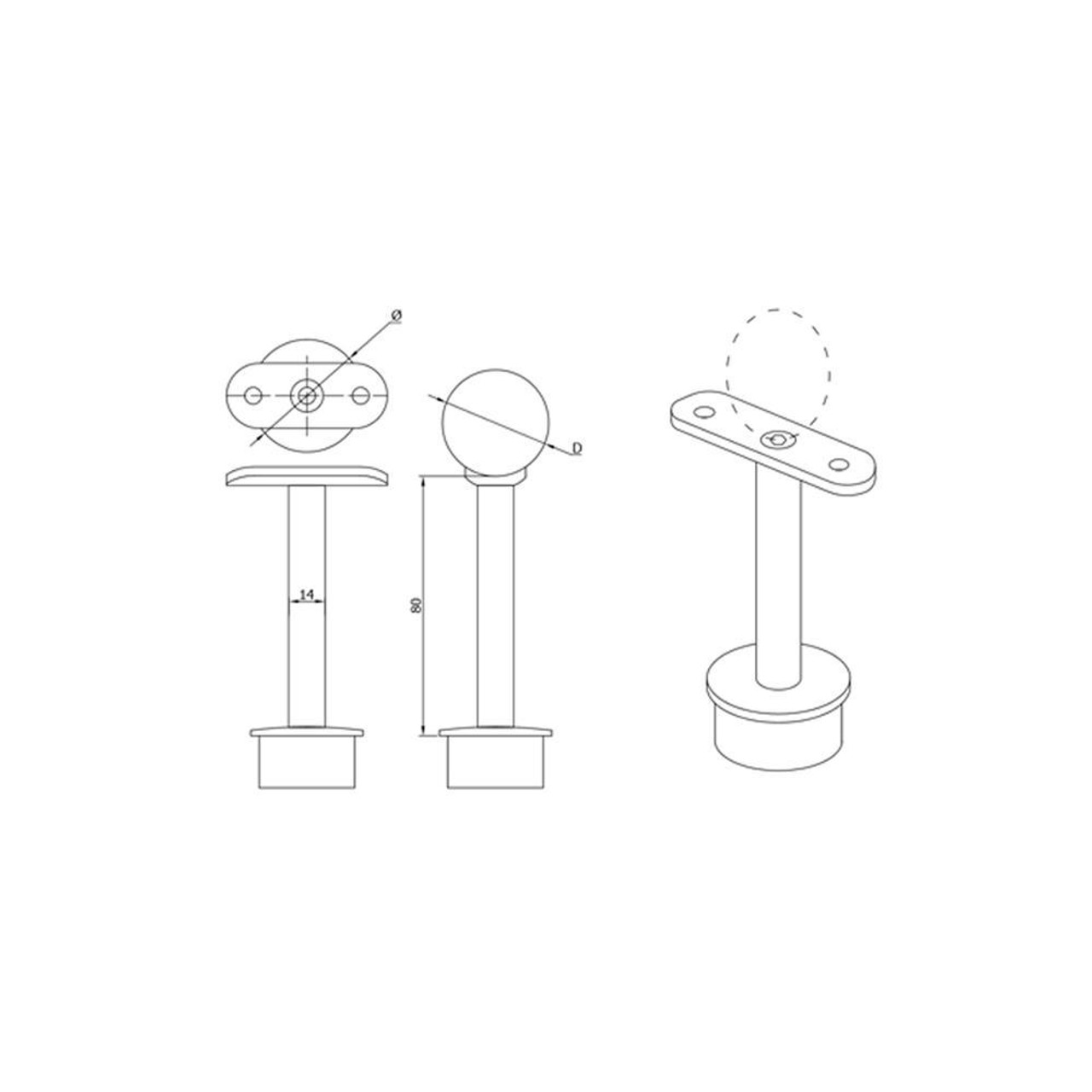 42.4 mm Post Handrail Support – Level, CADD