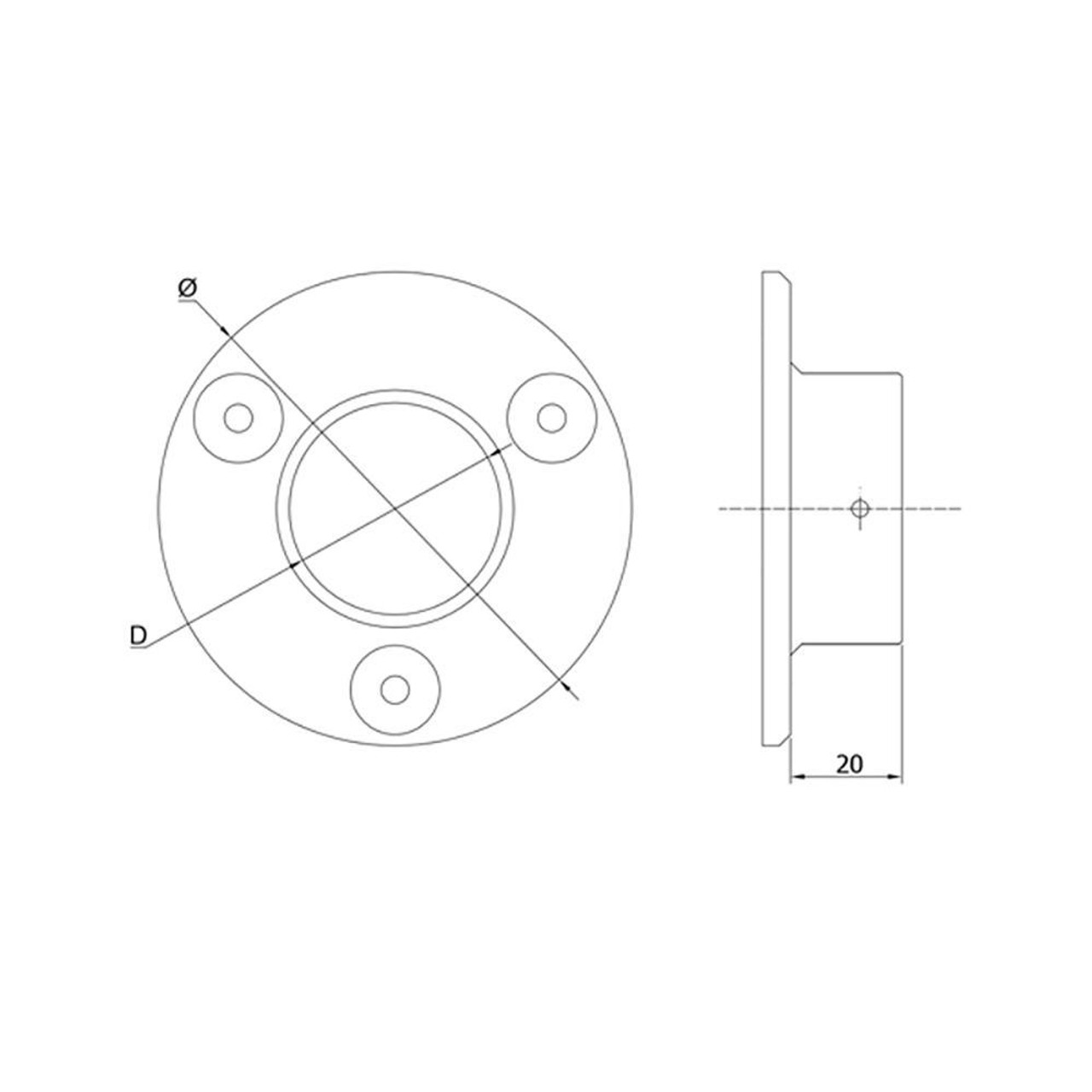 Wall Mount Flange for 42.4 mm Round Rail, CADD
