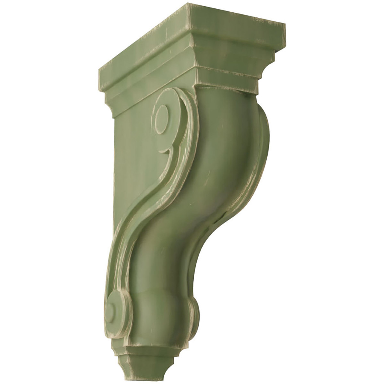 Boston Traditional Scroll Wood Vintage Corbel, Restoration Green