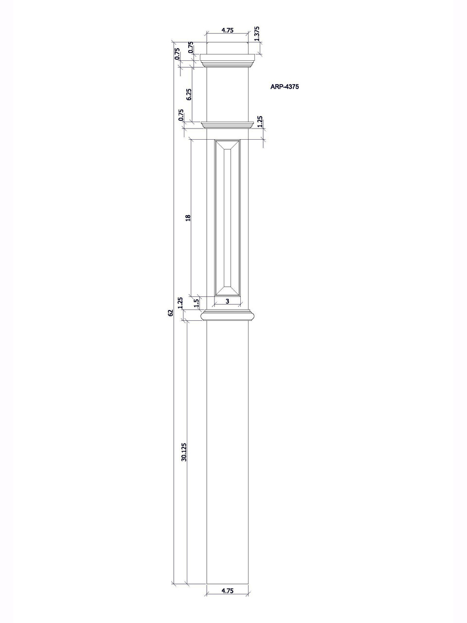 ARP-4375 Box Newel Post CADD image.