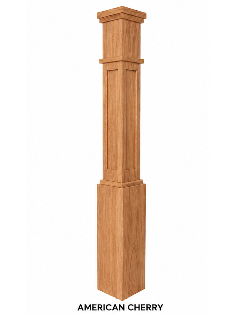 MFP-4091 Actual Flat Panel Mission-Style Box Newel Post, American Cherry