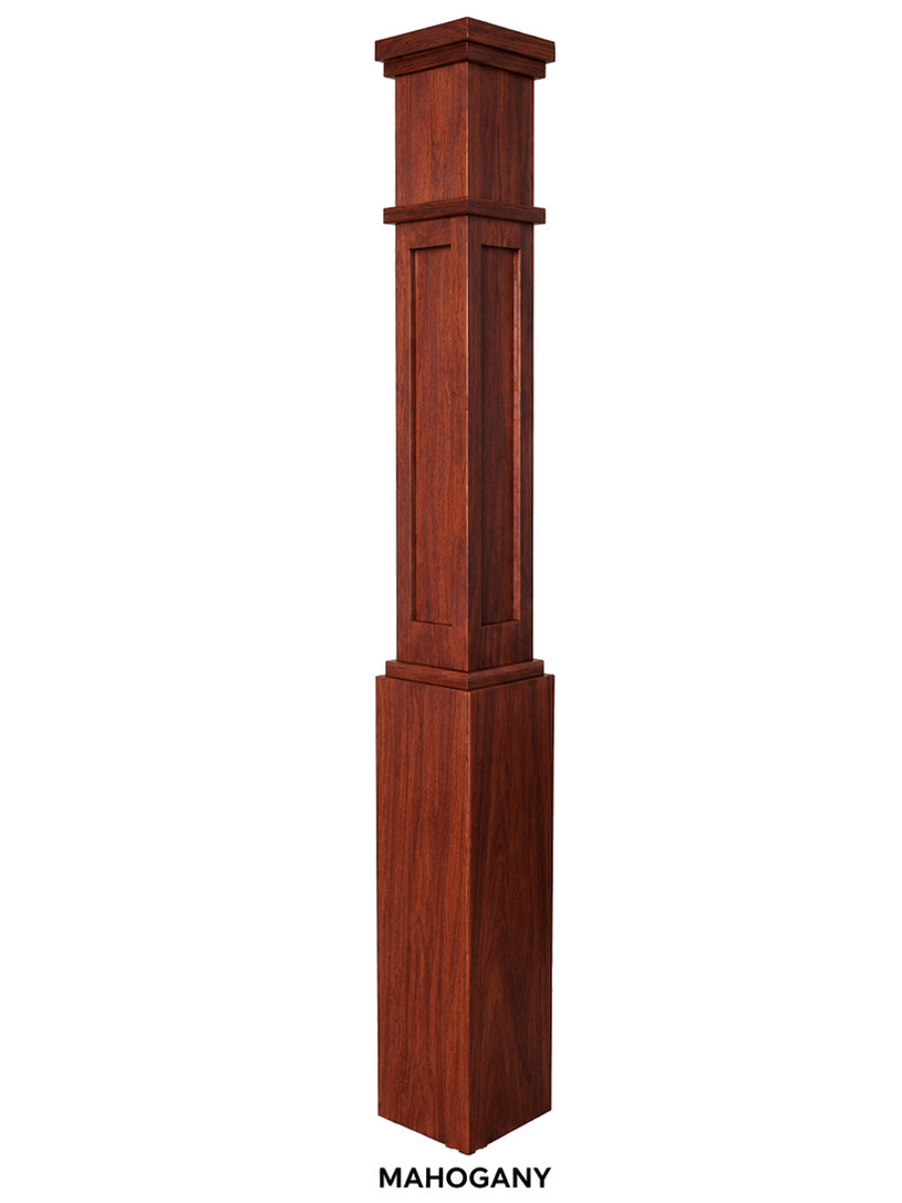 MFP-4091 Actual Flat Panel Mission-Style Box Newel Post, Mahogany