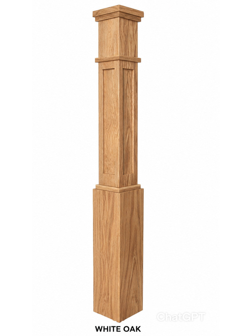 MFP-4091 Actual Flat Panel Mission-Style Box Newel Post, White Oak