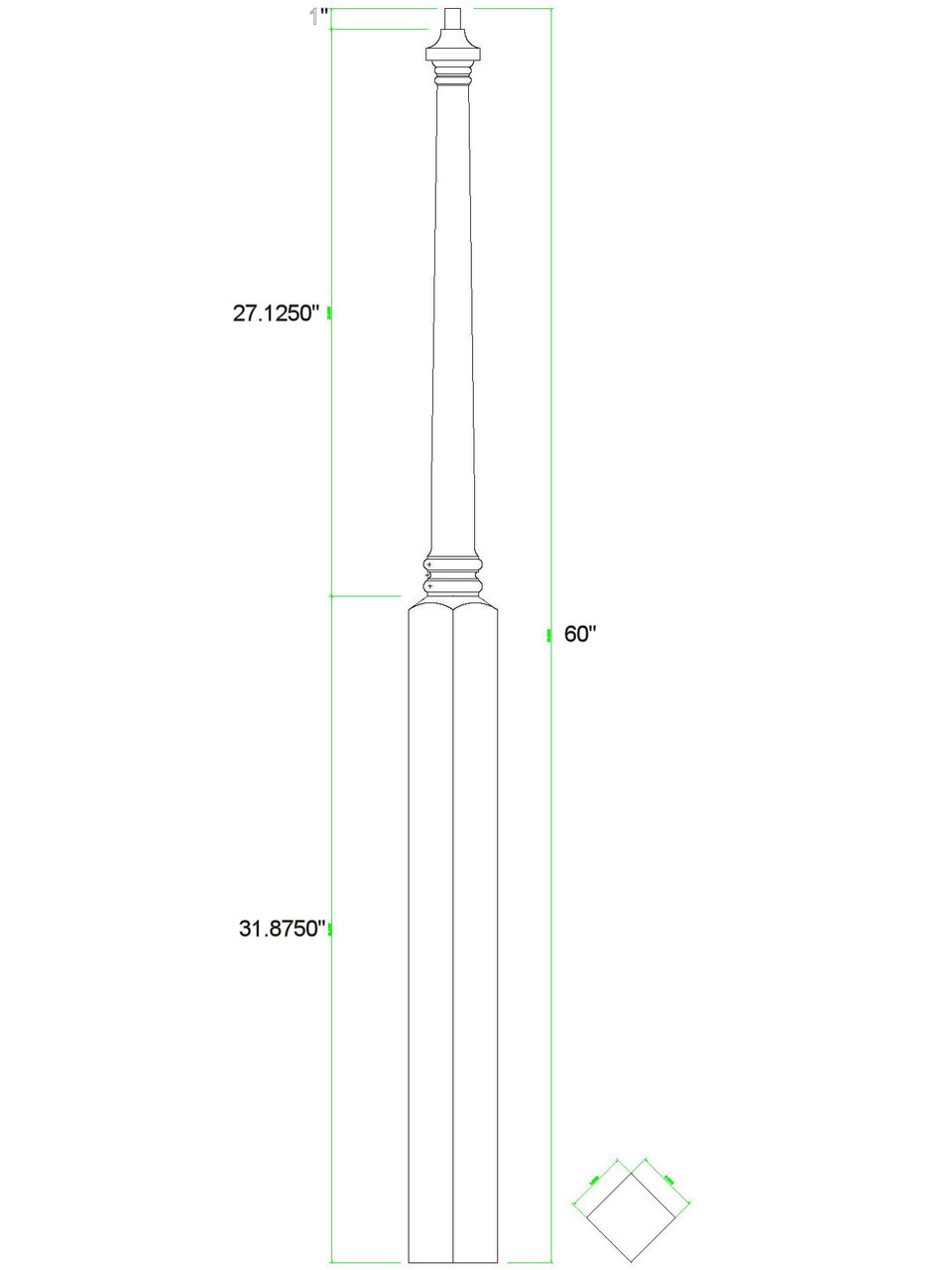 C-4035 60" Colonial Pin Top Starting Newel Post (CADD)