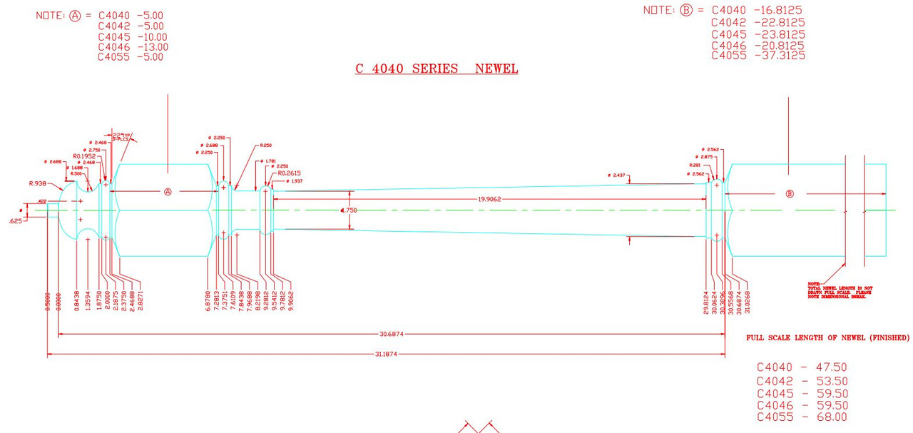 C-4045 Colonial Starting Newel Post (CADD) for Mushroom Top