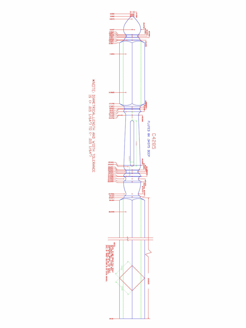 C-4285 Chippendale Fluted Spade Top Landing / Angle Newel Post (CADD)