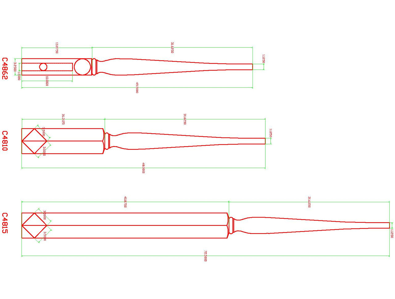 C-4810 48" Art Deco Pin Top Newel Post CADD C-4810 48" Art Deco Pin Top Newel Post CADD
