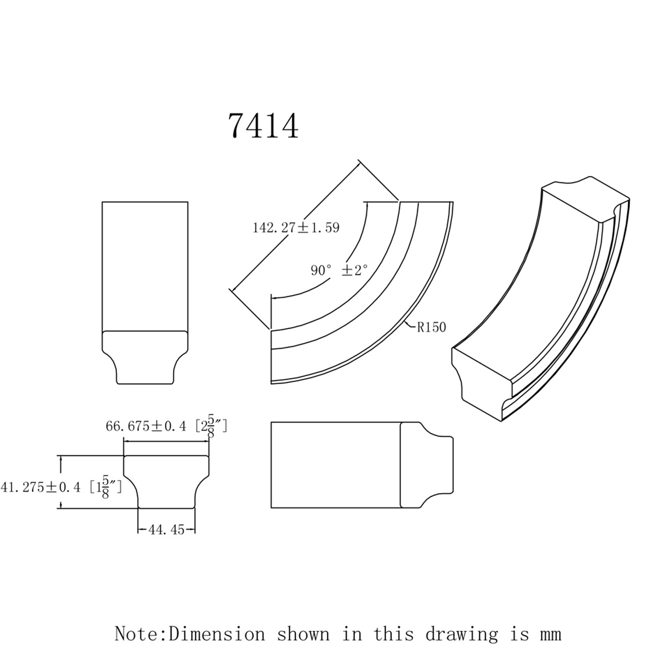 HF-7414 90-Degree Up Easing for the HF-6084 Handrail - CADD