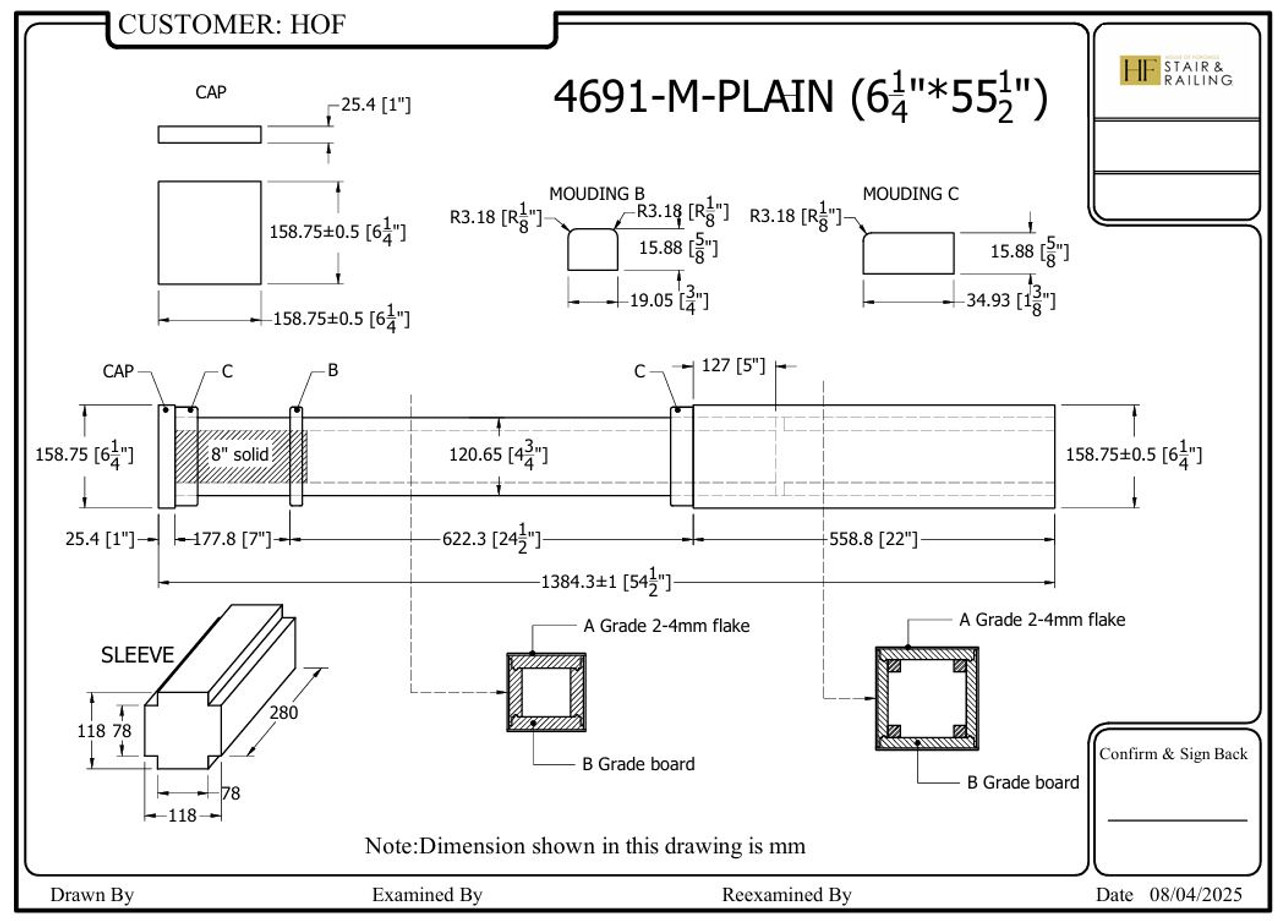 4691-M-Plain Mission-Style Plain Box Newel Post CADD
