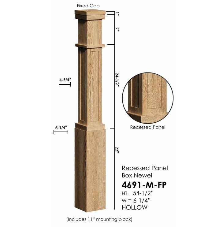 4691-M-FP Mission-Style Flat Panel Box Newel Post | Westfire Stair