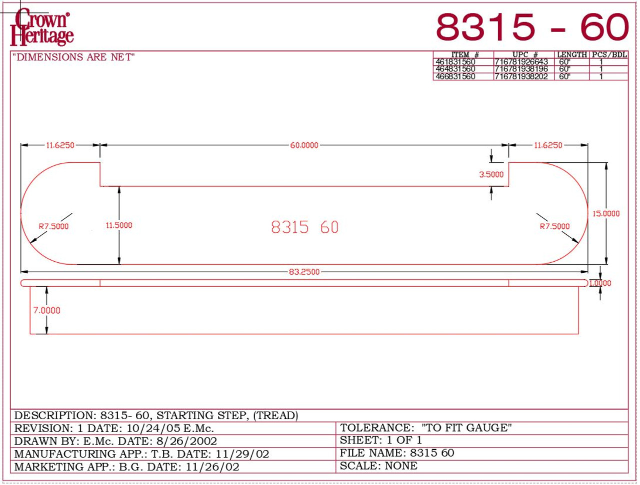 CH-8315 60" Quarter Circle Starting Step, CADD