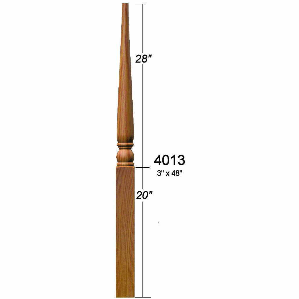 SP-4013 Red Oak Colonial Pin Top Support Newel Post, Dimensions