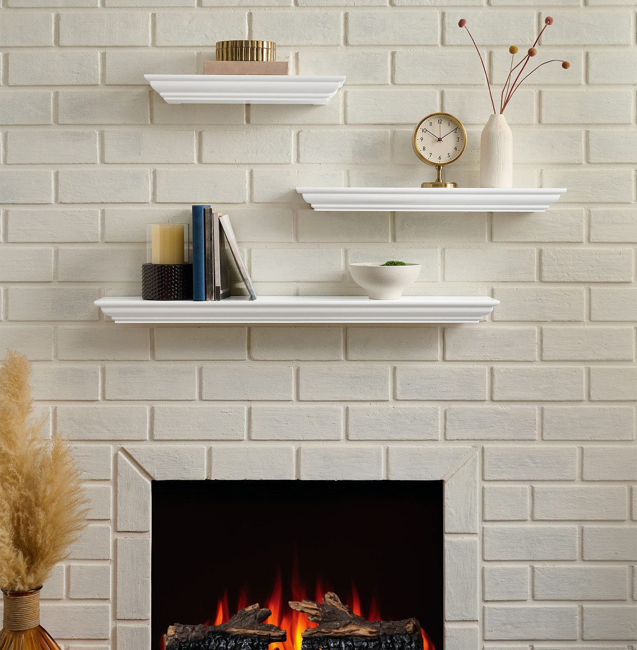 The Sadie 3 Piece Mantel Shelf Set, White Fireplace Mantel