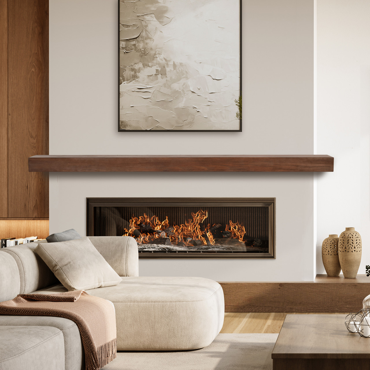 NCL Linear Non-Combustable Fireplace Mantel Shelf, Saddle Indoor