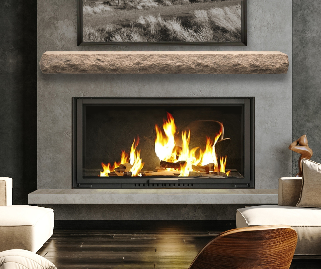 NCCS Natural Cut Stone Non-Combustable Fireplace Mantel Shelf, Dusk Interior