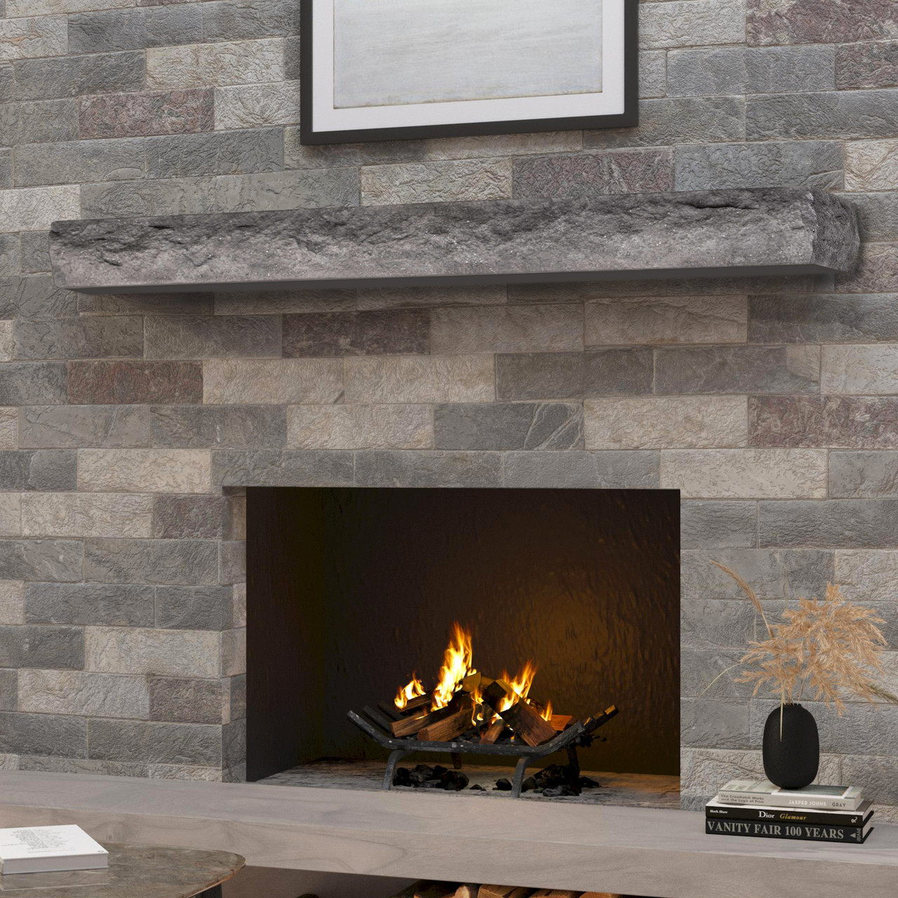 NCCS Natural Cut Stone Non-Combustable Fireplace Mantel Shelf, Greystone Interior