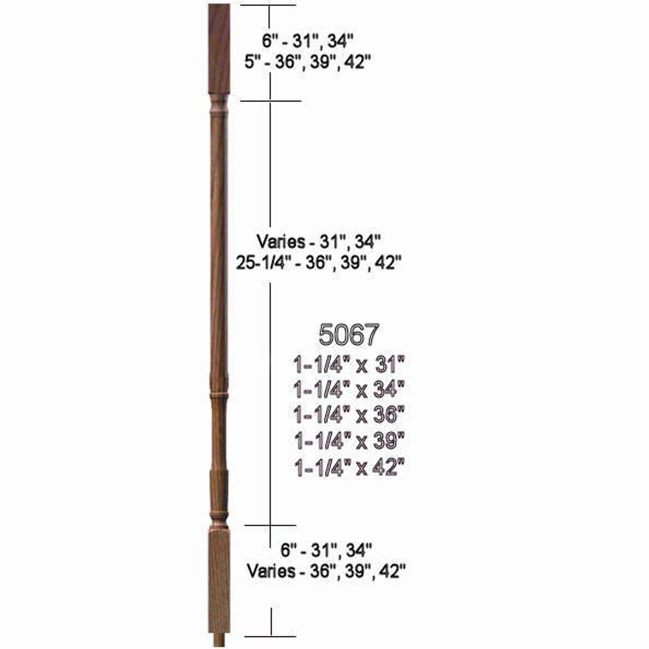 5067 36" Square Top Traditional Baluster