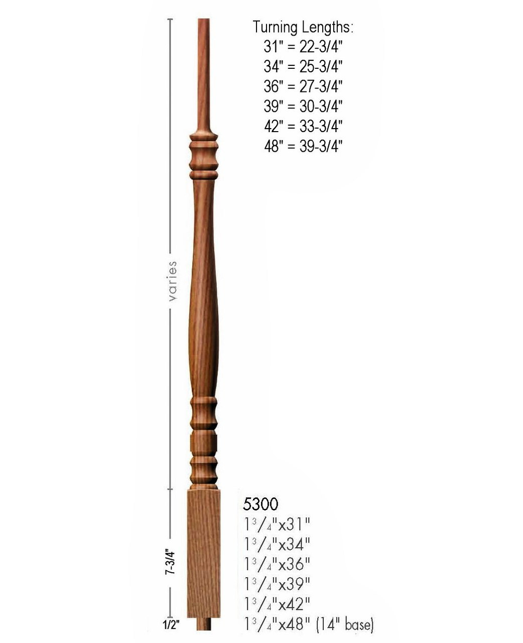 5300 42" Hampton Pin Top Baluster Dimensional Information