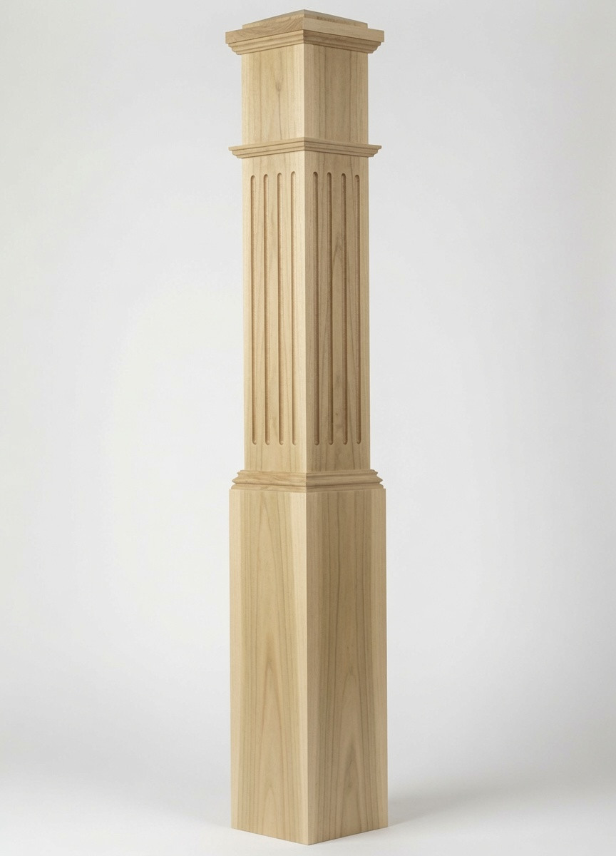 F-4092 Fluted Large Box Newel Post, Poplar