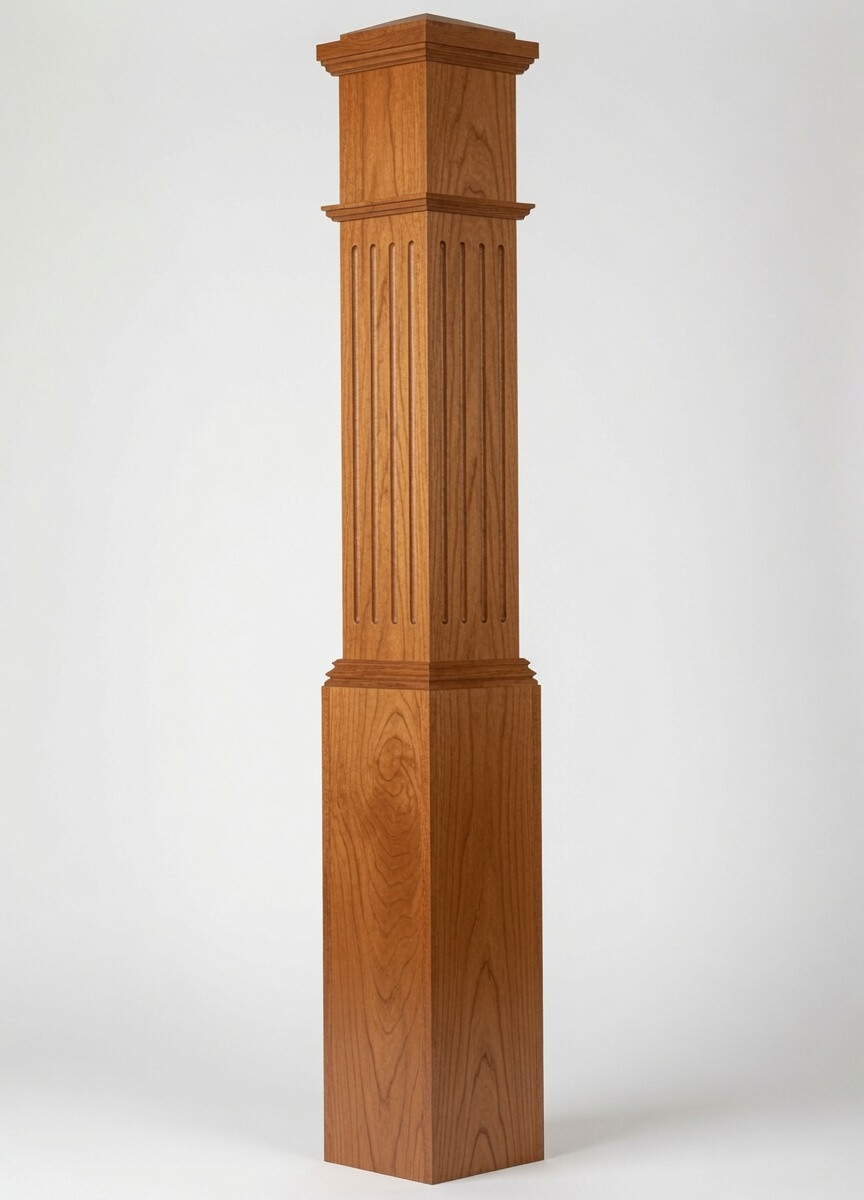 F-4092 Fluted Large Box Newel Post, American Cherry