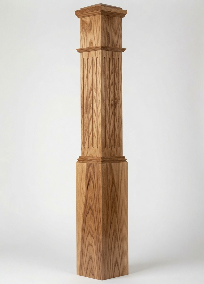F-4092 Fluted Large Box Newel Post, Hickory