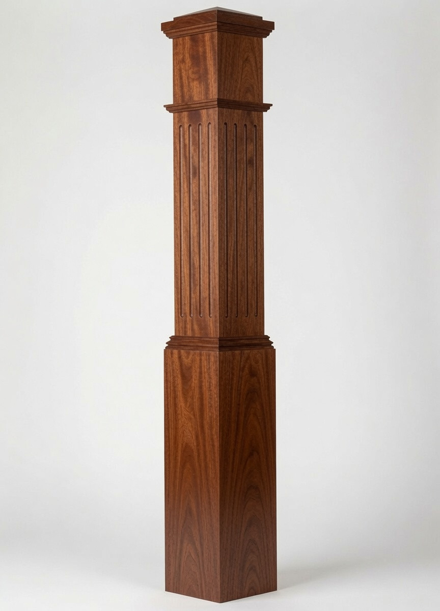 F-4092 Fluted Large Box Newel Post, Mahogany