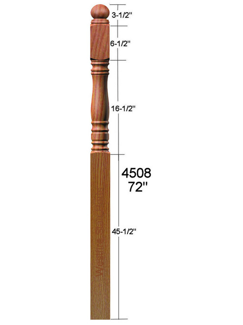 4308 Ball Top Landing Newel Post Dimensional Information