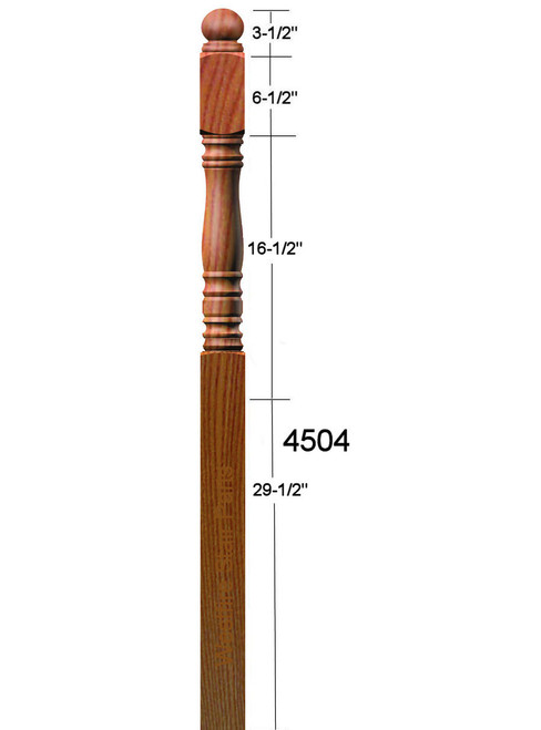 4504 Ball Top Starting Newel Post (Dimensional Information)