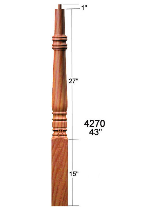 4270 43" Pin Top Starting Newel Post Dimensional Information