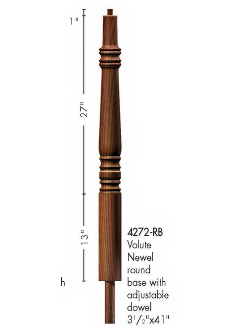 4272RB Round Base Pin Top Volute Newel Post (Dimensional Information)