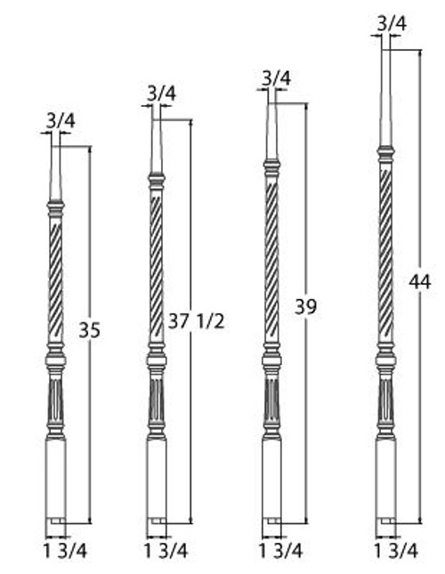 9015R 35" Rope Carved Pin Top Baluster