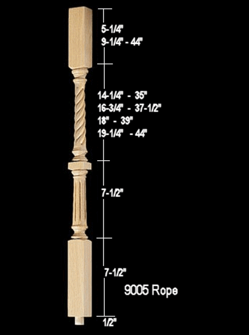 9005R Rope Carved 39" The Williamsburg Square Top Baluster