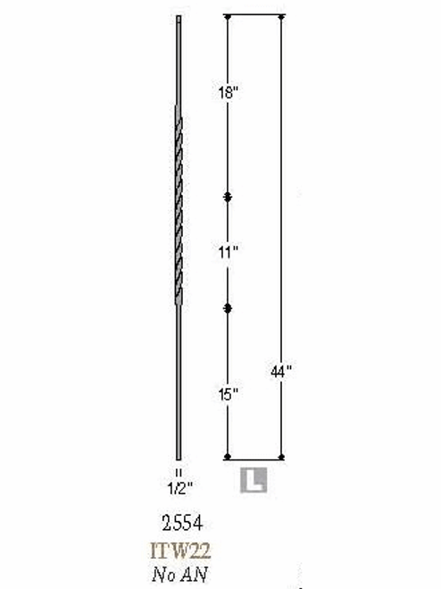 2554-LT Large 22" Twist Iron Baluster Dimensional Information