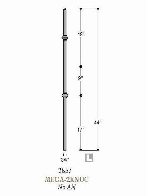 2857 Mega Double Knuckle Tubular Steel Baluster, 3/4-Inch, 19mm Dimensional Information