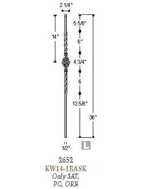2652 Single Basket Knee Wall Baluster Dimensional Information
